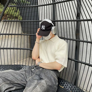 Colored perforated knit T-shirt