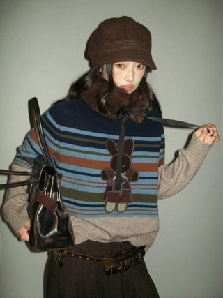 [Moromoro] Rabbit Patch Striped Wool Blend  Sweater