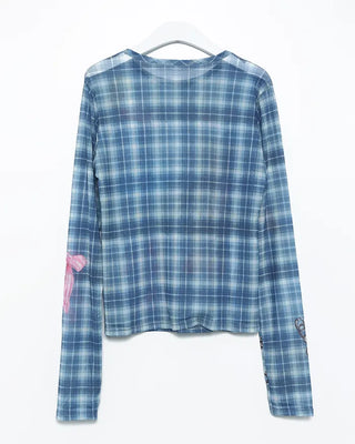 Unique Print Tartan Check Long T-Shirt