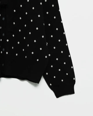 Polka Dot Ribbon Tie Knit Cardigan