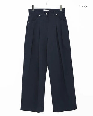 Double-pleated wide cotton pants