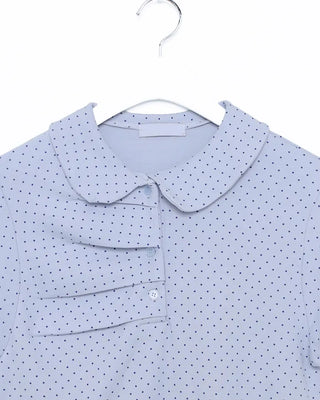 Round Collar Gathered Polo Neck Dot Puff T-Shirt