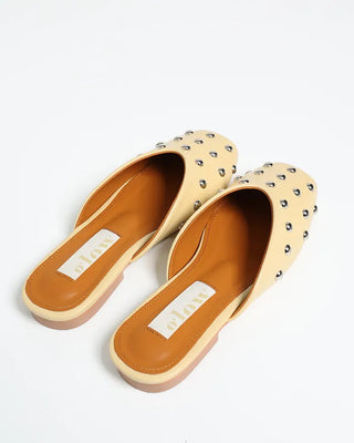 Studded V-cut mule sandals