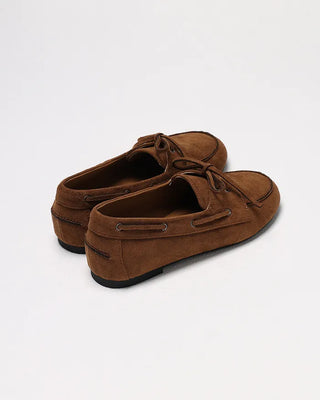 Suede ribbon loafers