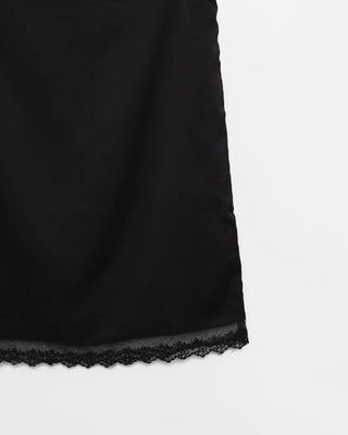 Lace hem satin midi skirt