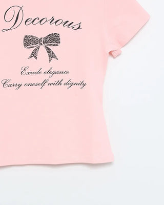 Ribbon Print Crop Short Sleeve T-Shirt