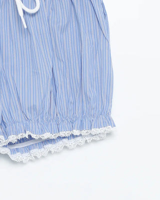 Lace hem striped short pumpkin pants