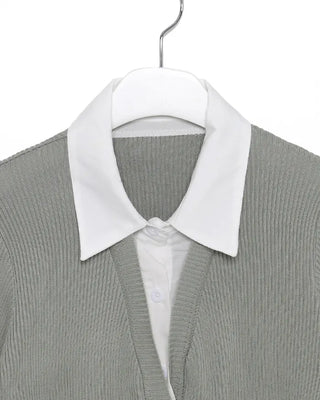 Shirt-style short-sleeved cardigan