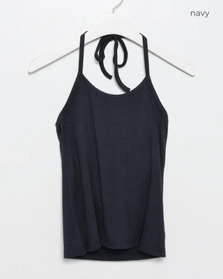 Round neck striped halter neck ribbed camisole