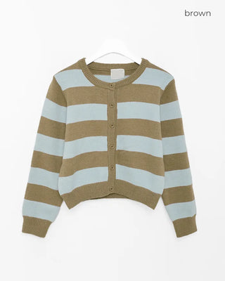 Round neck two-tone cardigan