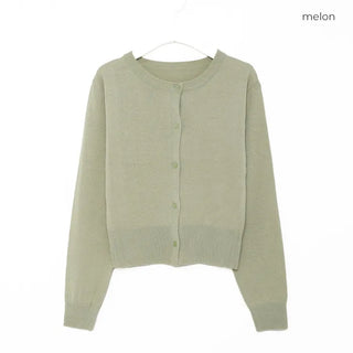 Round neck cropped knit cardigan