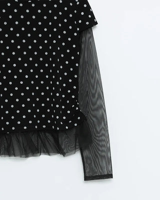 Dot lace layered short-sleeved T-shirt