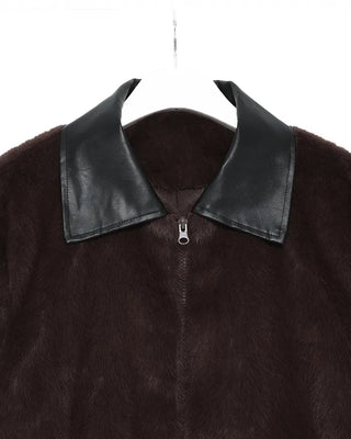 Leather collar fur jacket