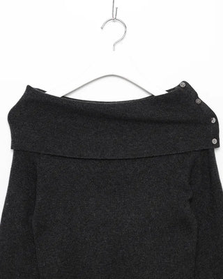 Button-wrap off-shoulder ribbed knit