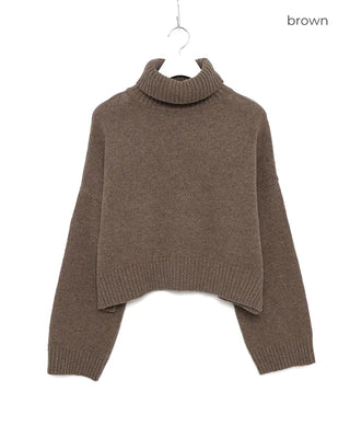 Side-slit cropped turtleneck knit