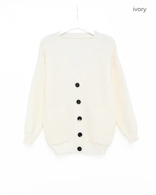 Ribbed V-neck Loose Cardigan