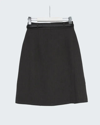 Belted pleated midi skirt
