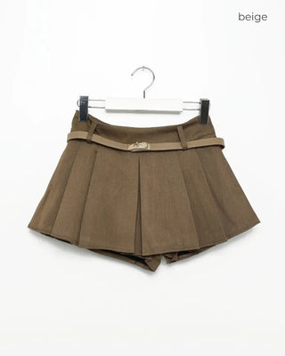 Belted pleated mini skirt