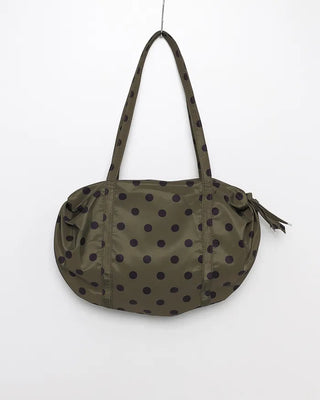 Outer pocket side gathered polka dot Boston bag