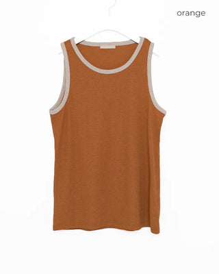 Color-block linen sleeveless top