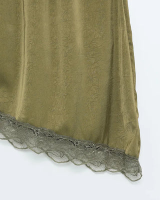 Satin lace detail midi skirt