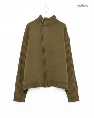 Asymmetrical pleated knit zip-up
