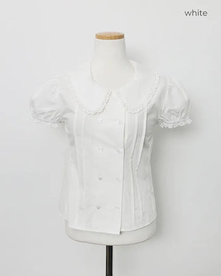 [6th Re-release] (ORIGINAL) Heart Button Lace Puff Blouse
