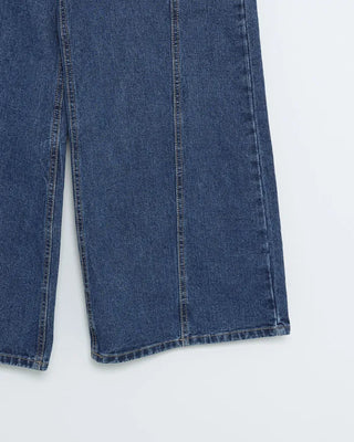 Side-slit wide denim pants