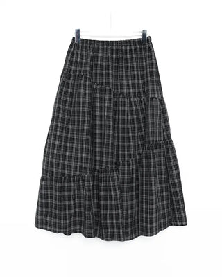 Checked Shirred Long Skirt