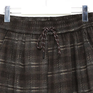 (Unisex) Fleece-lined checkered wide-leg pants