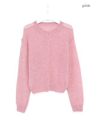 Round neck alpaca knit cardigan
