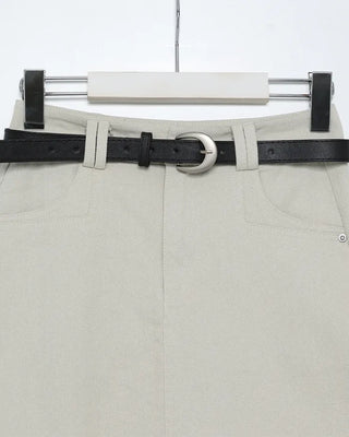 Belted Cotton Simple Mini Skirt