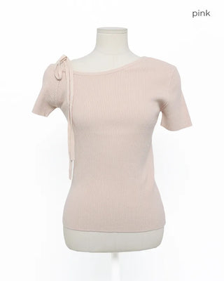 Asymmetrical Ribbon One-Shoulder Knit