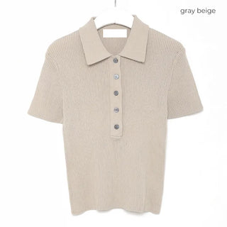 Short-sleeved colored ribbed knit