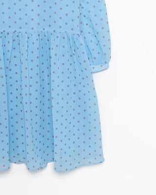 Bateau neckline polka dot yoke gathered chiffon dress