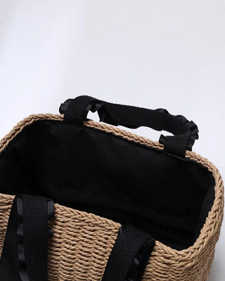 Shirring top handle rattan bag