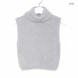 Turtleneck sleeveless fur knit