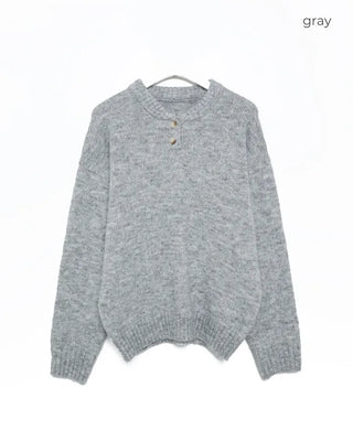 Henley neck round long knit