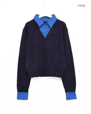 Layered shirt knit cardigan