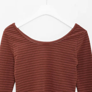 Striped U-neck long-sleeve T-shirt