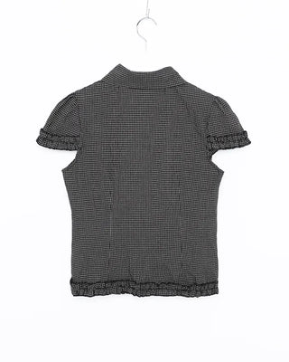 Puff frill sleeve checkered seersucker shirt