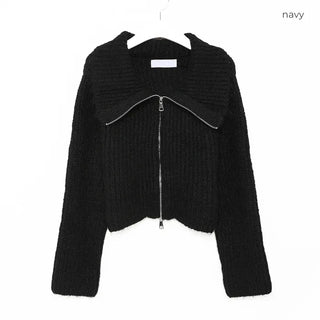 Double-zip ribbed cardigan