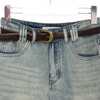 Belted denim mini skirt