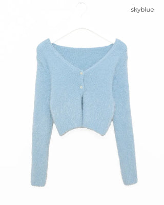 Shaggy knit crop cardigan