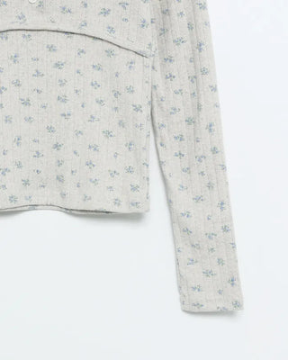 Deep Henley Neck Flower Pointelle Cut and Sew