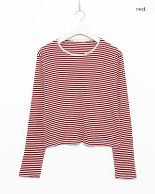 Round neck striped long T-shirt