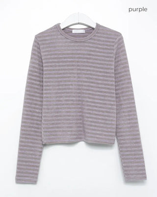Round piping neck striped knit