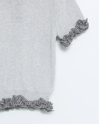 Checked frill detail short-sleeved knit