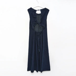 Back Shirred Open Denim Dress