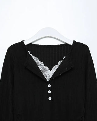 Lace detail button knit